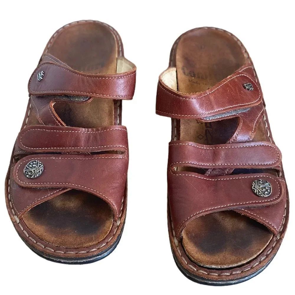 Finn Comfort Brown Leather Strap Sandals, EU 37